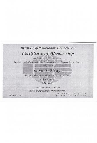 Certificaction of Environmental Sciences